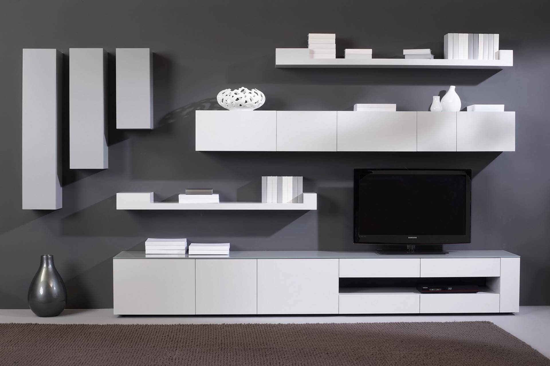 meuble suspendu blanc laque