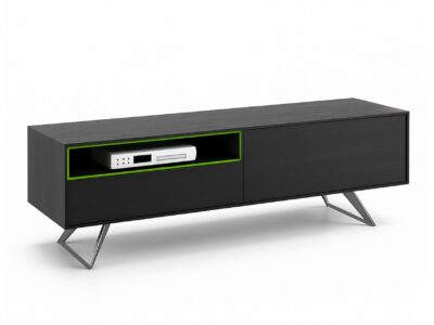 Meuble TV chêne, inox et verre laqué - Story