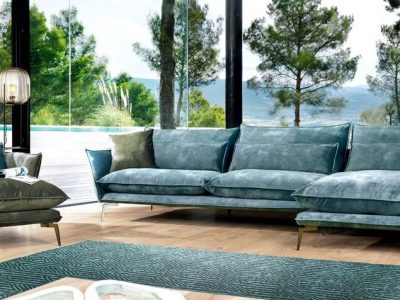 Salon tissu pieds métal chromés, vert, existe en nombreuses configurations et coloris