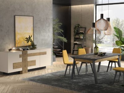 Séjour contemporain laqué mate avec inserts bois - STORY Mobilier contemporain et tendance