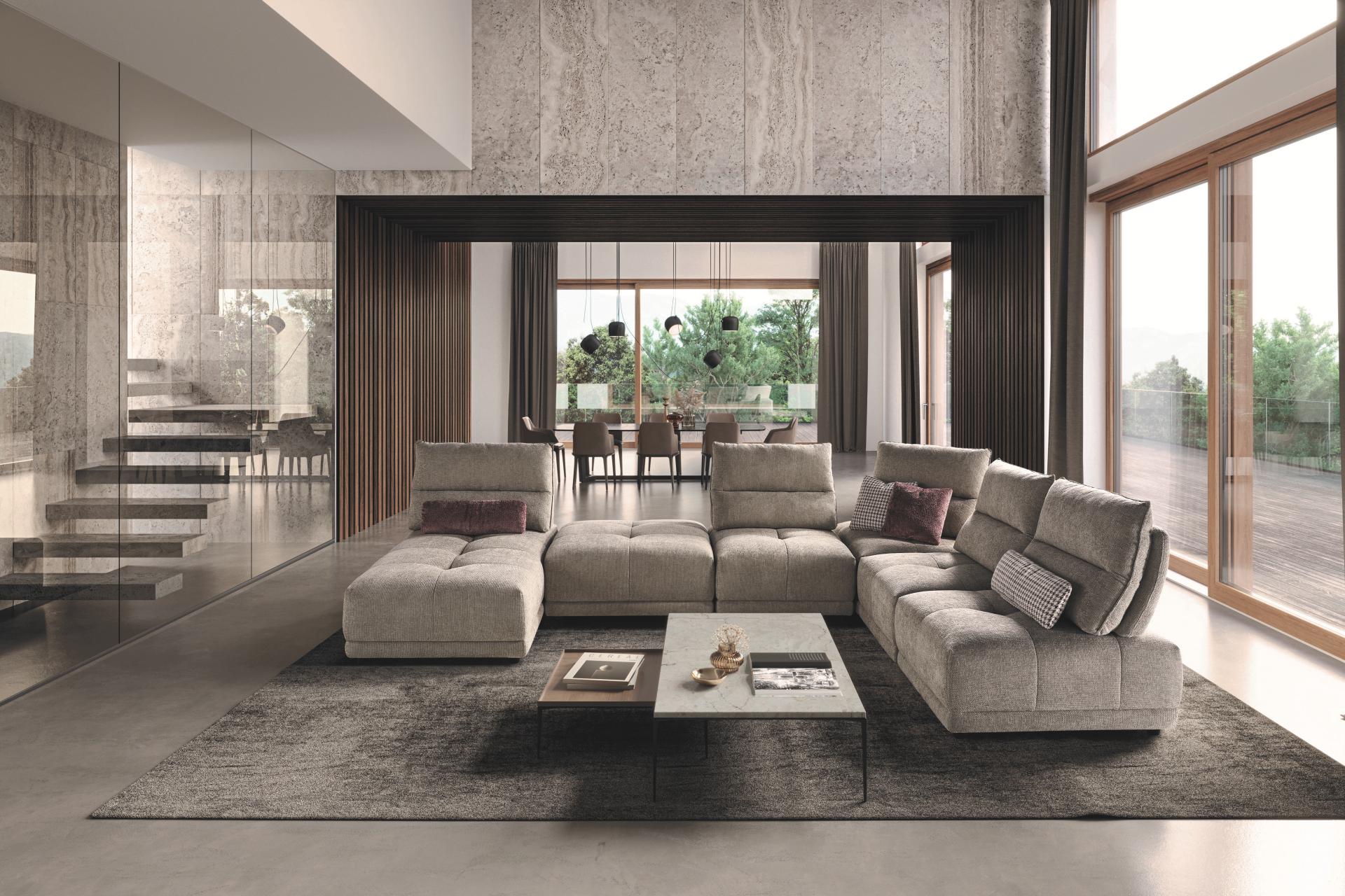 Canapé modulable avec assise capitonnée et dossier avance-recule - Story