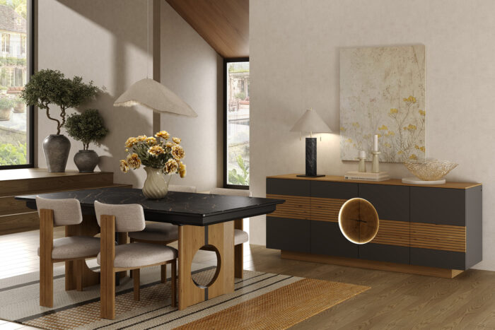 Séjour tendance laque et bois Opale - STORY Mobilier